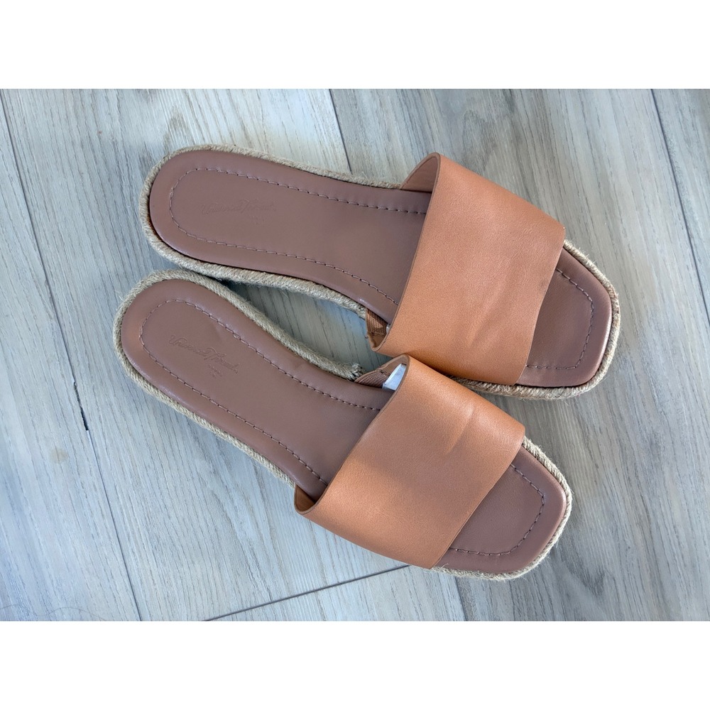 Universal Thread Womens Cognac Brown Espadrille Slide Sandals Square Toe 7.5